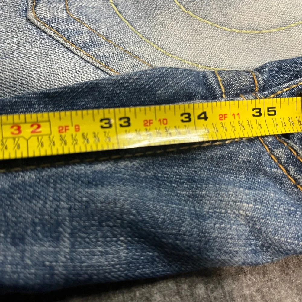 True Religion Mens Baggy Distressed Straight Jeans Blue 34x34 Y2K Streetwear